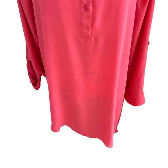 Chico's Asymmetrical Hem Sheer Dark Peach Tunic Top Sz 2 US Large Roll Tab Sleev - Picture 6 of 8